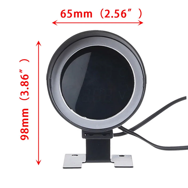 2 in 1 자동차 온도계 원형 LED 디지털 수온 게이지 트럭 전압계 엔진 과열 경보 전압 모니터 12V24V