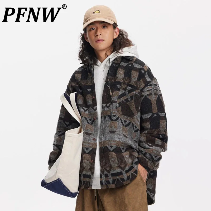 

PFNW Men's Tide Chic Vintage China-chic Shirt Jacket Fashion High Street Fashion Retro Print Niche Design Casual Coat 12P1384