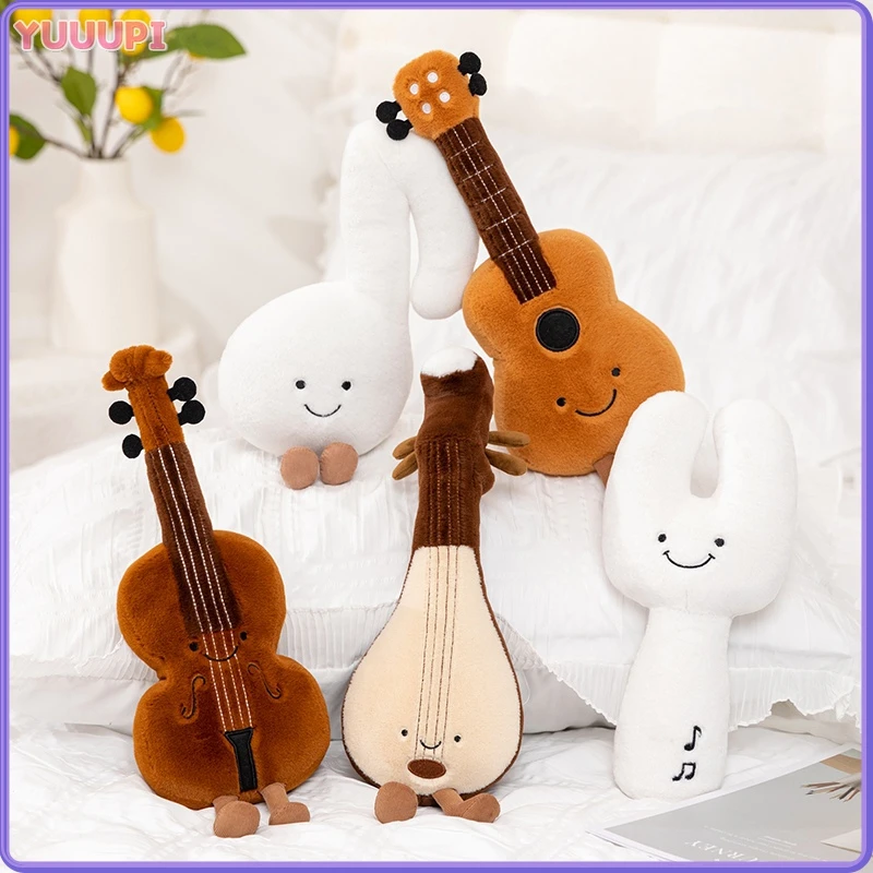 Cute Musical Plush Toys Soft Violin Guitar Pipa Tuning Fork Note Stuffed Doll Instrument Gift for Kid Music Lover Birthday Gifts