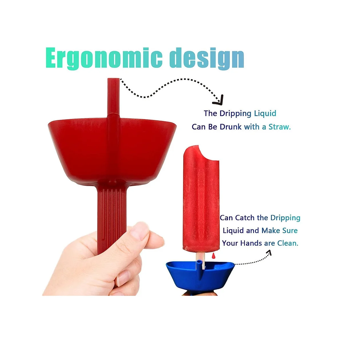 Drip Free Popsicle Holder,Set of 4 Reusable Popcical Holder,Mess Free Freeze Treats Holder with Straw