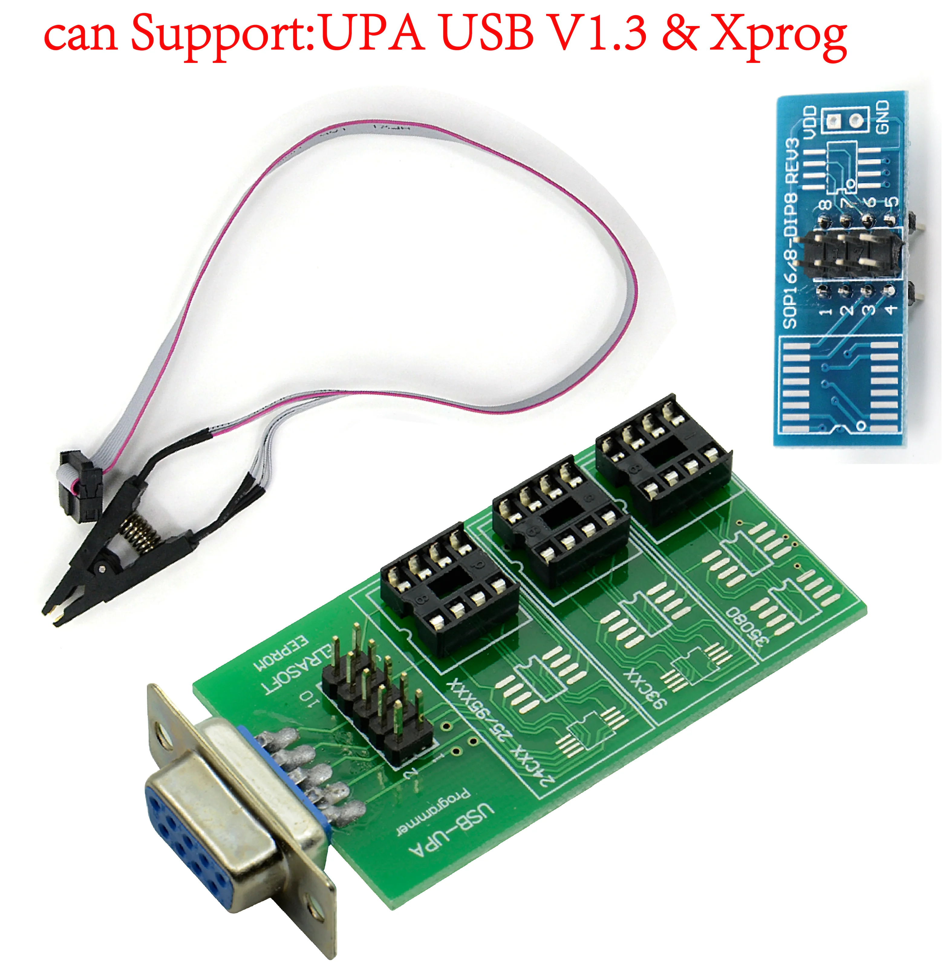 UPA USB ECU Chip Tuning Programmer Eeprom Board Adapter with SOP8 SOIC8 Clip for 24CXX & 25
