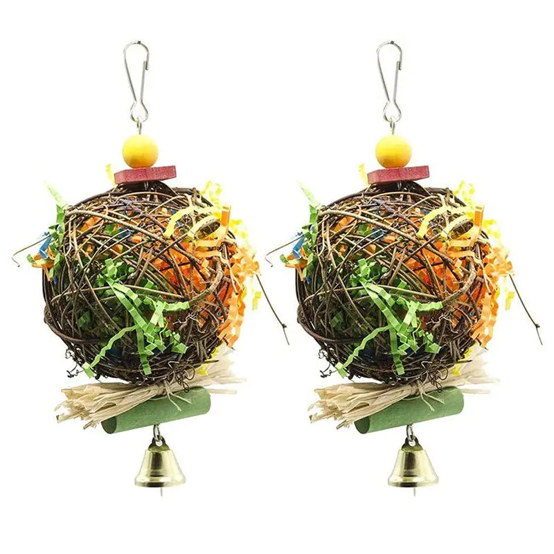 Parrot Bird Toy Natural Rattan Weaving Paper Brushed Chewing Toys For Small Parrot Bird Cage Hanging Ball Swing Toy Supplie parrot toy bird toy bird swing toy