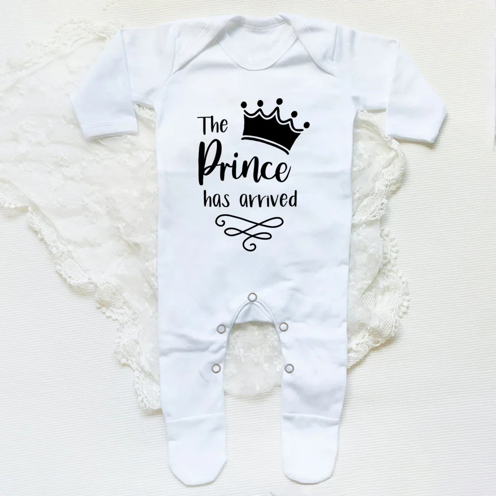 The Prince Has Arrived Print Baby Babygrow Sleepsuit Vest Bodysuit Newborn Boys Coming Home Hospital Clothes Infant Shower Gift 6