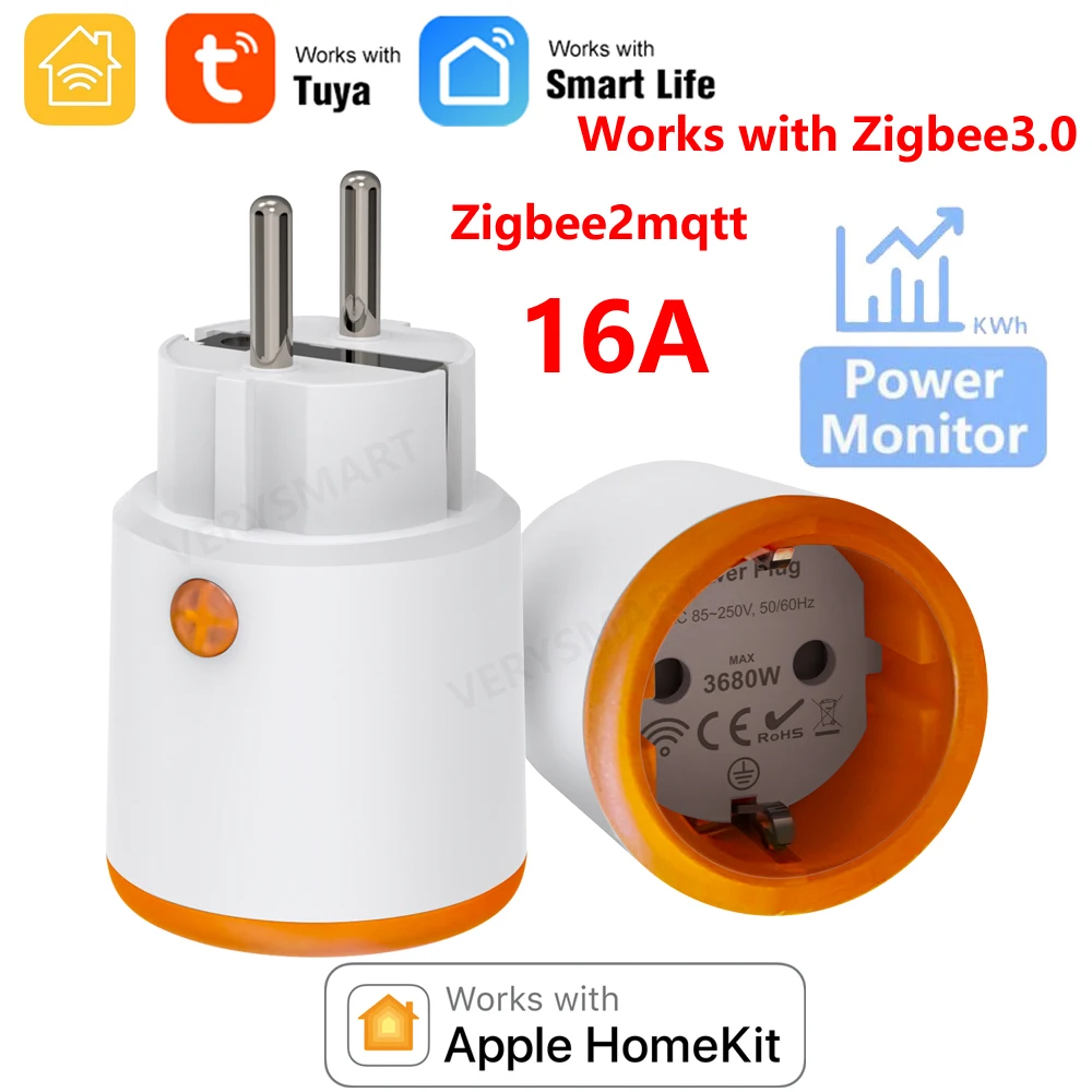 Enchufe de la UE Smart Power Plug HomeKit y ZigBee 3.0 2.4GHz 16A Función  de medición