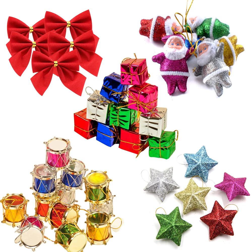 Christmas Tree Hanging Pendant Colorful Bell/Star/Santa Claus Ornaments For Christmas Tree Decorations Kids Gifts Crafts 1set christmas tree decoration