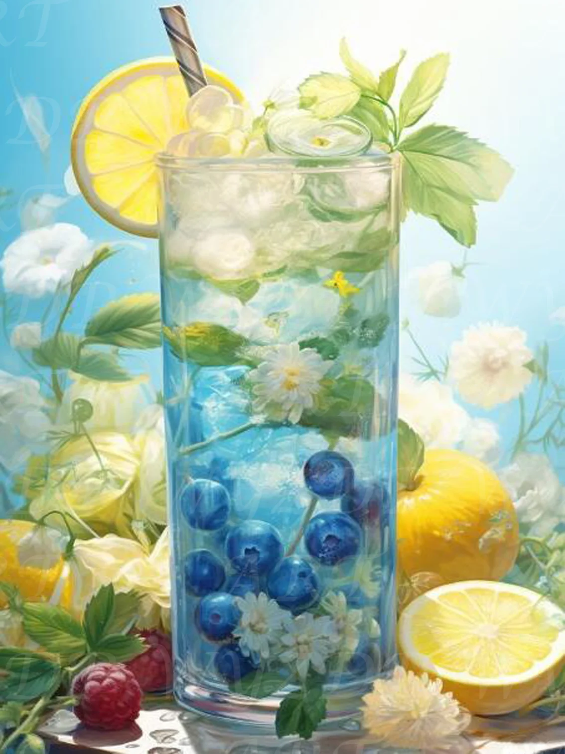 thumbnail image 1 of Kit de pintura de diamantes con polvo de hadas al 100 % de Landscape Fruit Cup, bordado de diamantes completo, puntada AB, arte de diamantes de cristal, decoración del hogar, 1 of 5