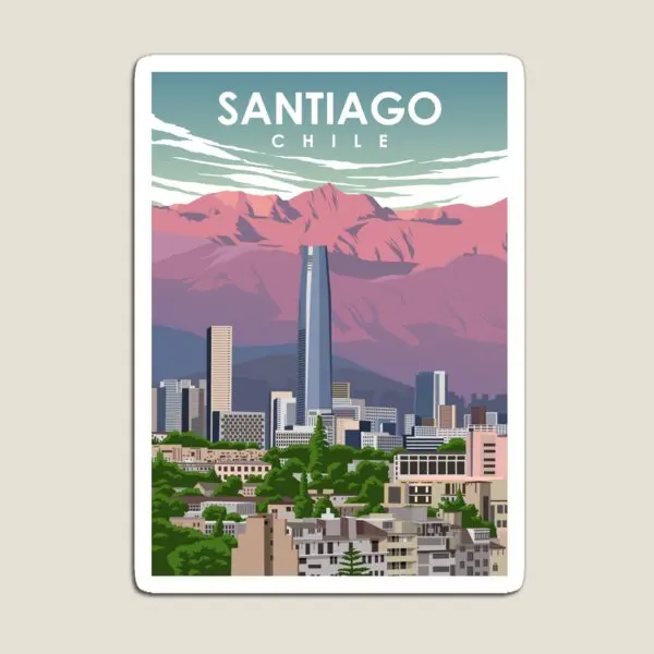 Santiago Chile Vintage Minimal Retro Tra Magnet Decor Holder for Fridge Organizer Funny Refrigerator Stickers Cute Baby Toy