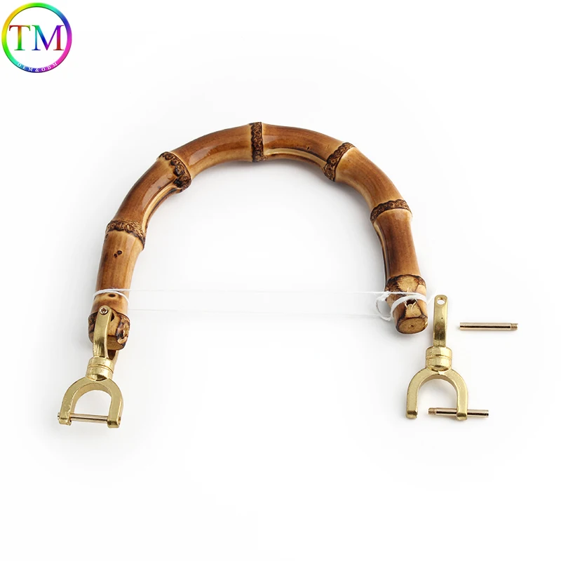 Natural Bamboo Handles For Bags Replacement,Retro Hand Made Knit Bamboo Handle With Buckles For Luxury Bag Handle Accessories