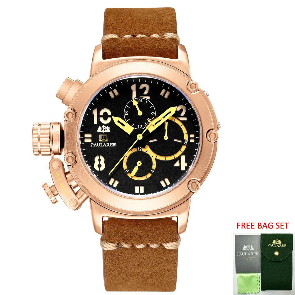 Orologi Automatici Per Uomo Meccanico Self Wind In Vera Pelle Multifunzione Data Boat Mese Oro Bronzo U Reloj Hombre Baratos
