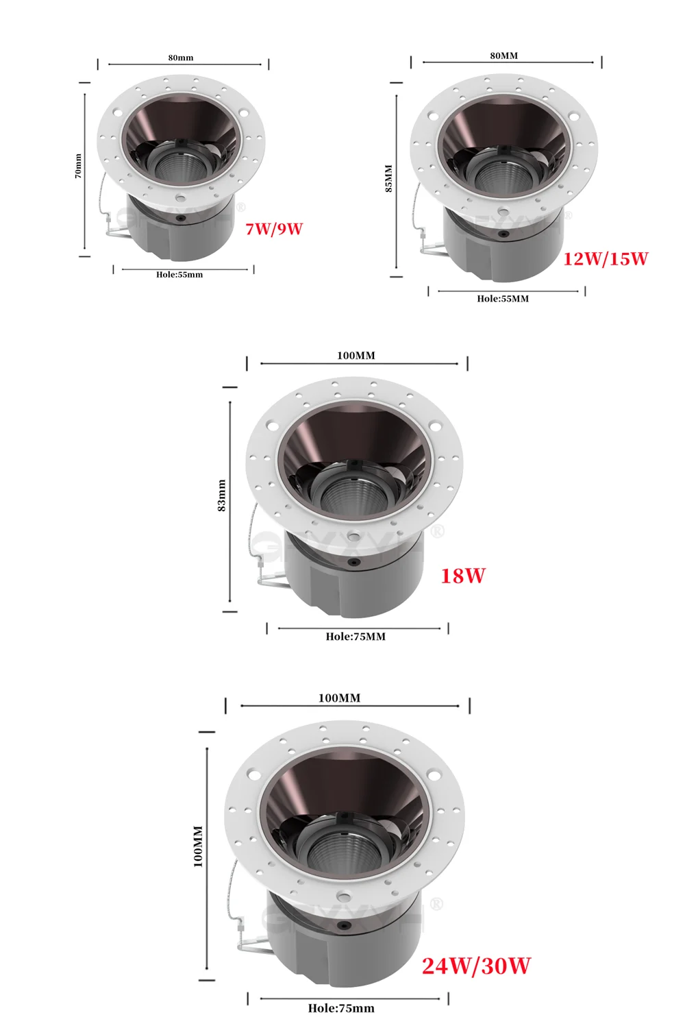 라운드 보더리스 LED COB 눈부심 방지 스포트 라이트, 조도 조절 AC85-265V, 7W, 9W, 12W, 15W, 18W, 24W, 30W LED 다운라이트, 가정용 선박 조명