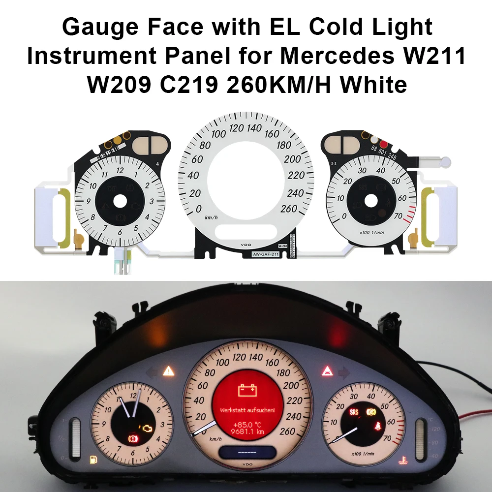 Instrument Cluster Display Car Gauge Meter Gauge Face with EL Cold Light Instrument Panel for Mercedes W211 260KM/H White