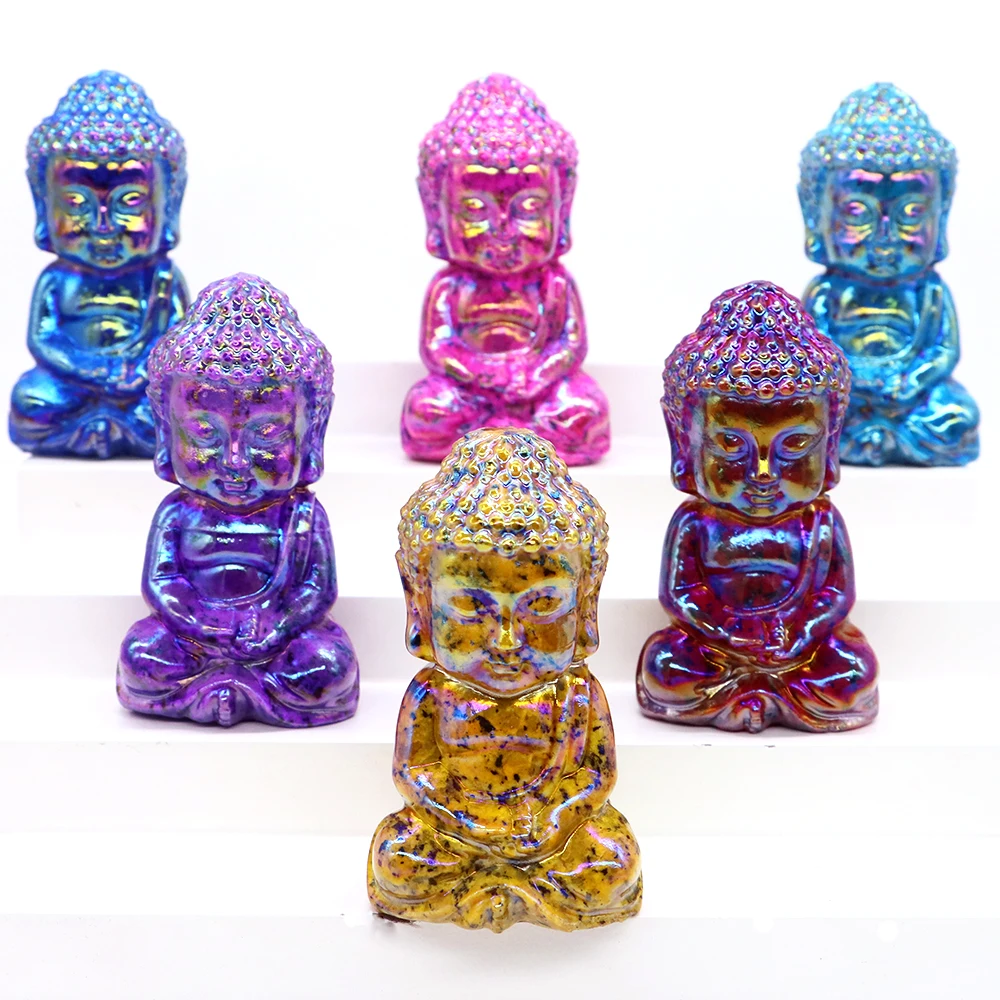 80mm Sitting Baby Buddha Electroplated Plating Curb Stone Natural Healing Chakra Crystal for Spiritual Introspection Home Decor