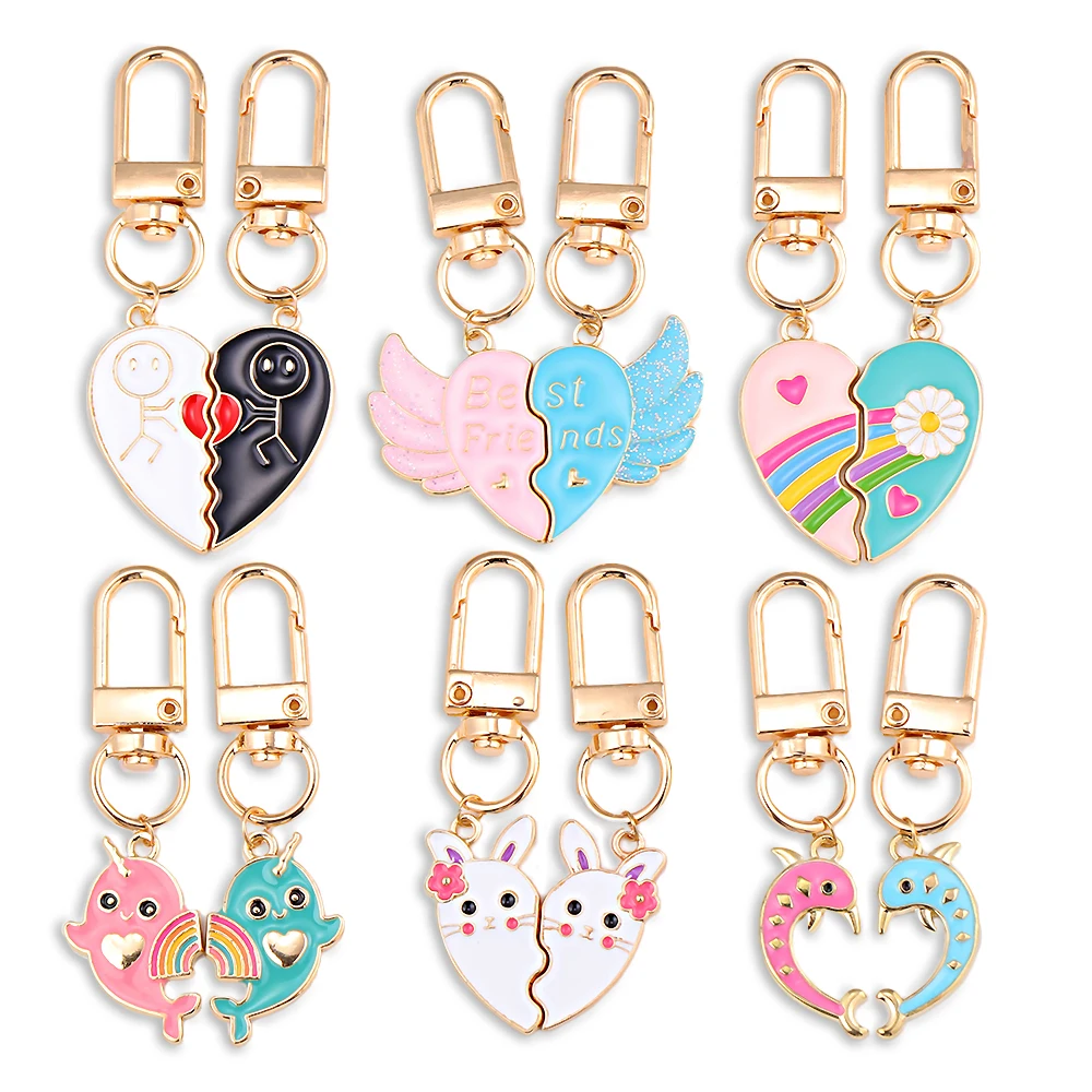 Kpop Best Friend Rainbow Love Angel Wings Splicing Portachiavi Gioielli Regalo Per Gli Amanti Friendship Memorial Backpack Car Key Pendant