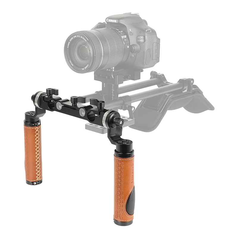 Leather ARRI Rosette Handle Kit With 15mm & 19mm Dual-port Rod Clamp For DSLR Ca