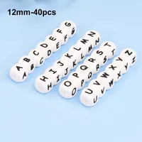 LOFCA 40PCS/Lot Alphabet 12mm Food Grade Letter Silicone Beads Baby Bead Pacifier Chain BPA Free  for Name Make DIY Necklace 1