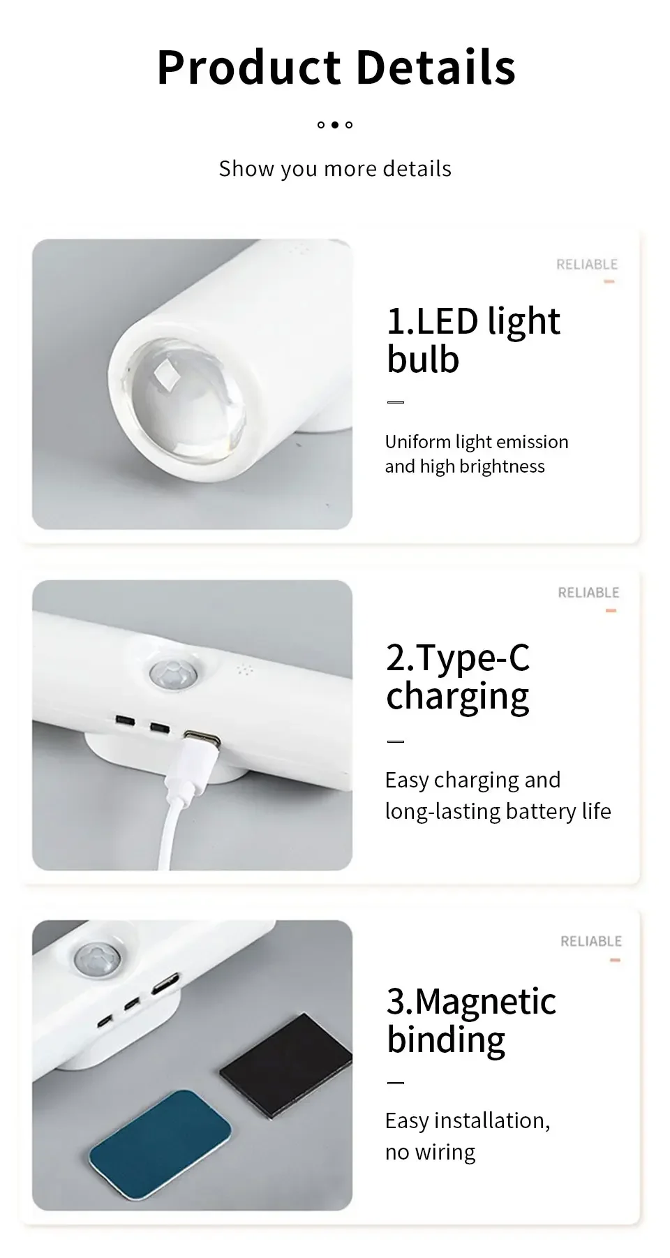 Motion Sensor RGB LED Night Light - Rechargeable Magnetic Wall Lamp for Mood Ambient Lighting