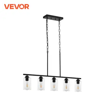 VEVOR 5-Light Kitchen Island Pendant Lights 60W with Clear Glass Lampshade 4 Rods 2 Metal Chains Farmhouse Linear Chandeliers 1