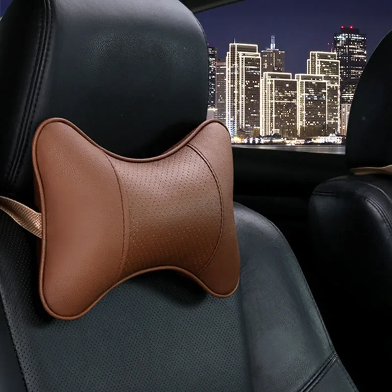 Car Neck Pillow Car Neck Pillows one Side Pu Leather 1pcs Pack Headrest for Head Pain Relief Filled Fiber Universal