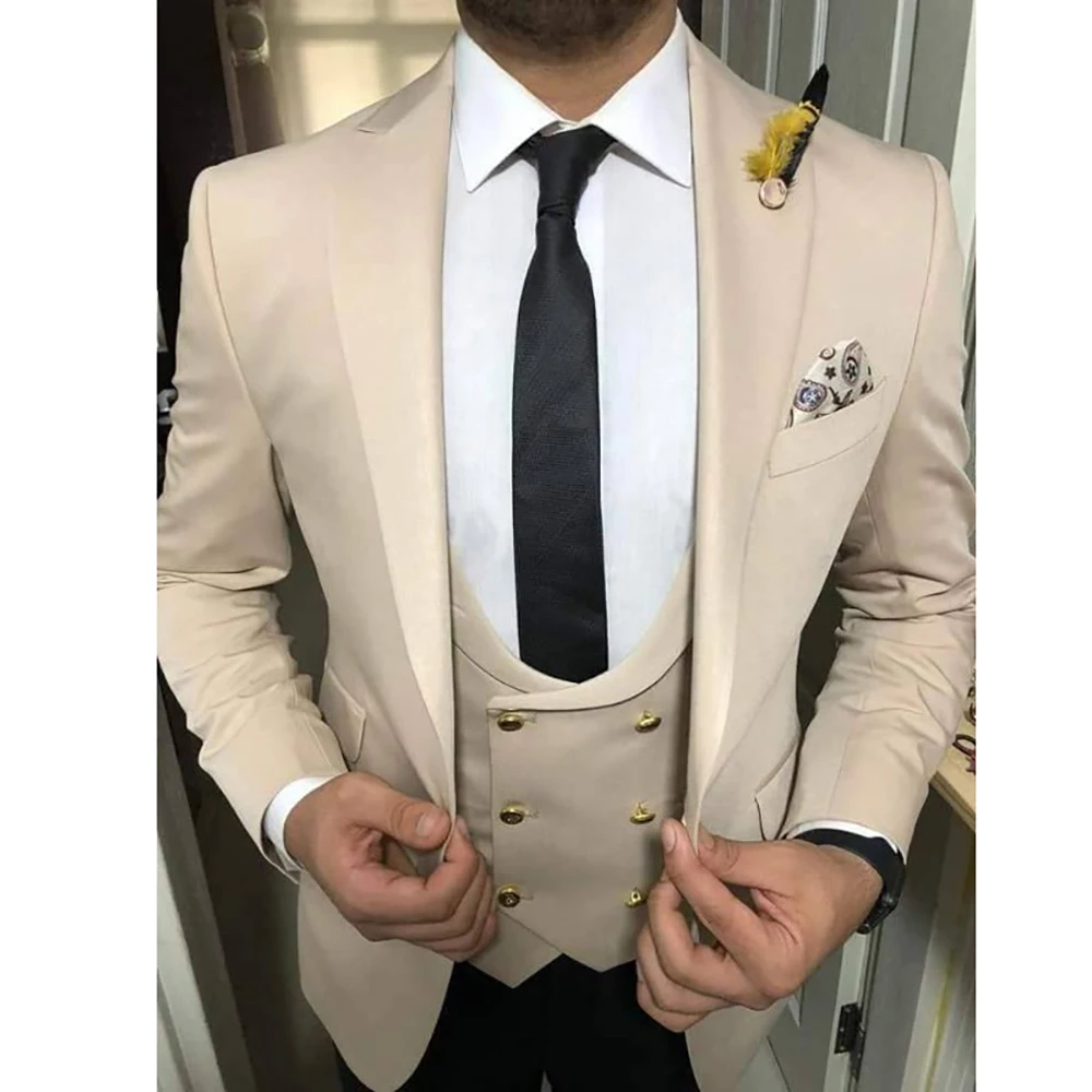 

2024 Wedding Men's Suits Blazer Single Breasted Peaked Lapel Costume Hombre Terno Regular 3 Piece Jacket Pants Vest Slim Fit