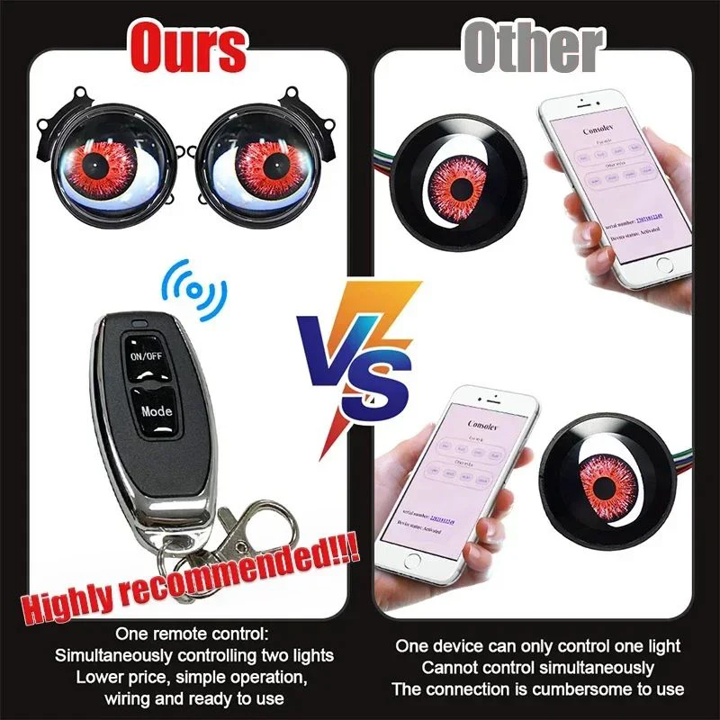 12-36V Devil's Eye LED Car Dynamic Lights 3-inch Remote Control Eyes Retrofit Kits Headlight Auto Supplies Car Moto Decorative 2