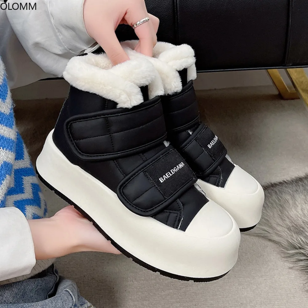 

Sneakers Warm Winter Womens Platform Lace Up Fur Liner Shoes Flats Skateboard Thick Lolita X-mas Gift Girls New 2023