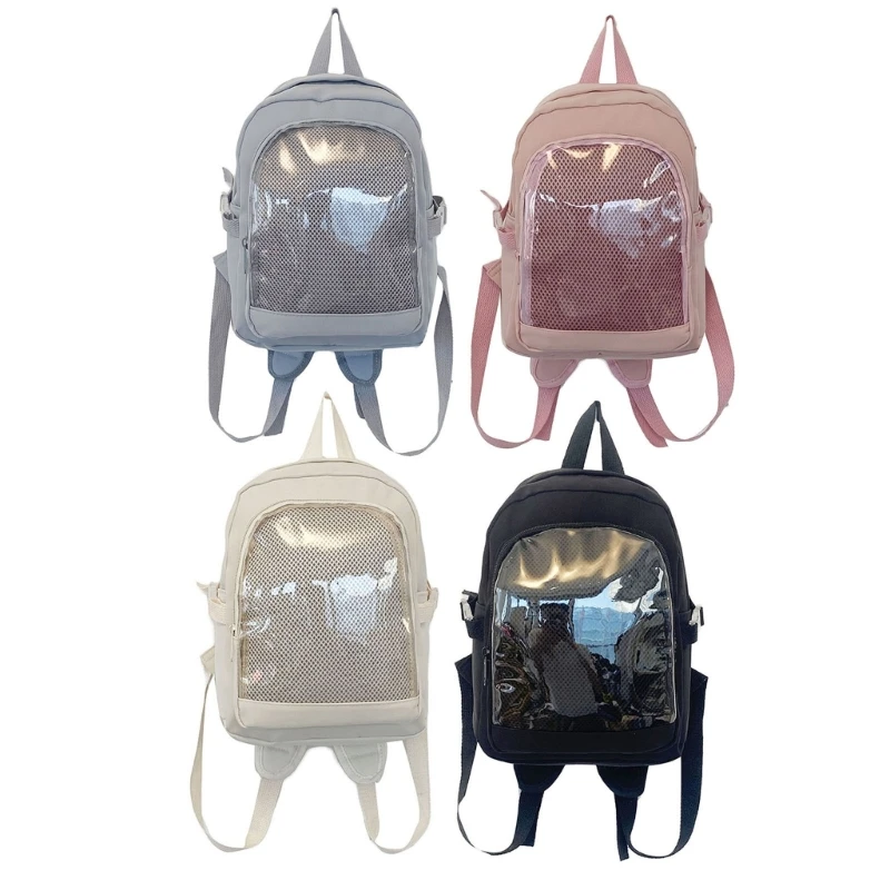 Japanese School Girl Nylon Small Backpack Student Uniform Animes Pin Display Clear School Bag Transparent Itabag