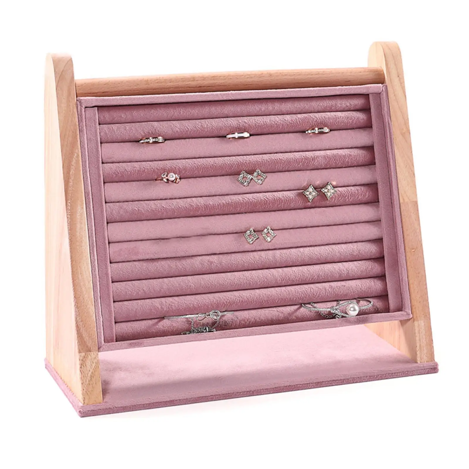 

Rings Display Vertical Showcase Wooden Jewelry Velvet Display Case Rack Storage for Countertop Retail Personal Use Shop Dresser