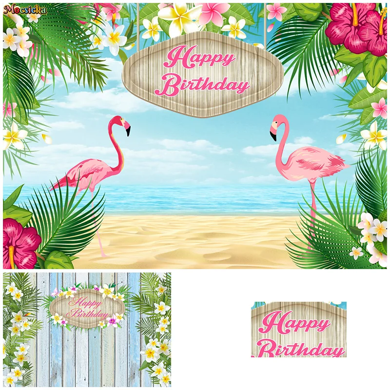 

Mocsicka Summer Photography Background Girl Happy Birthday Party Sea Flamingo Backdrop Adult Kids Portrait Cake Smash Studio