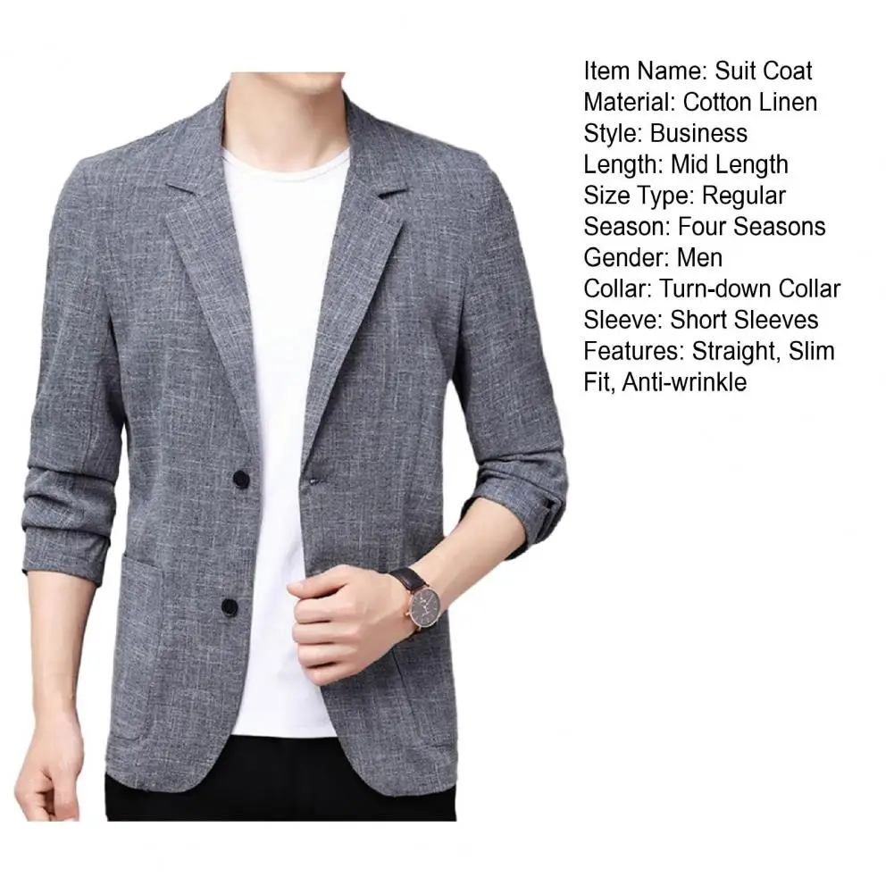 Description Picture 4 of itemClassic Men Suit Coat Formal Business Suit Jacket with Double Buttons Lapel Notch Collar Patch Pockets Classic Men's Coat for A