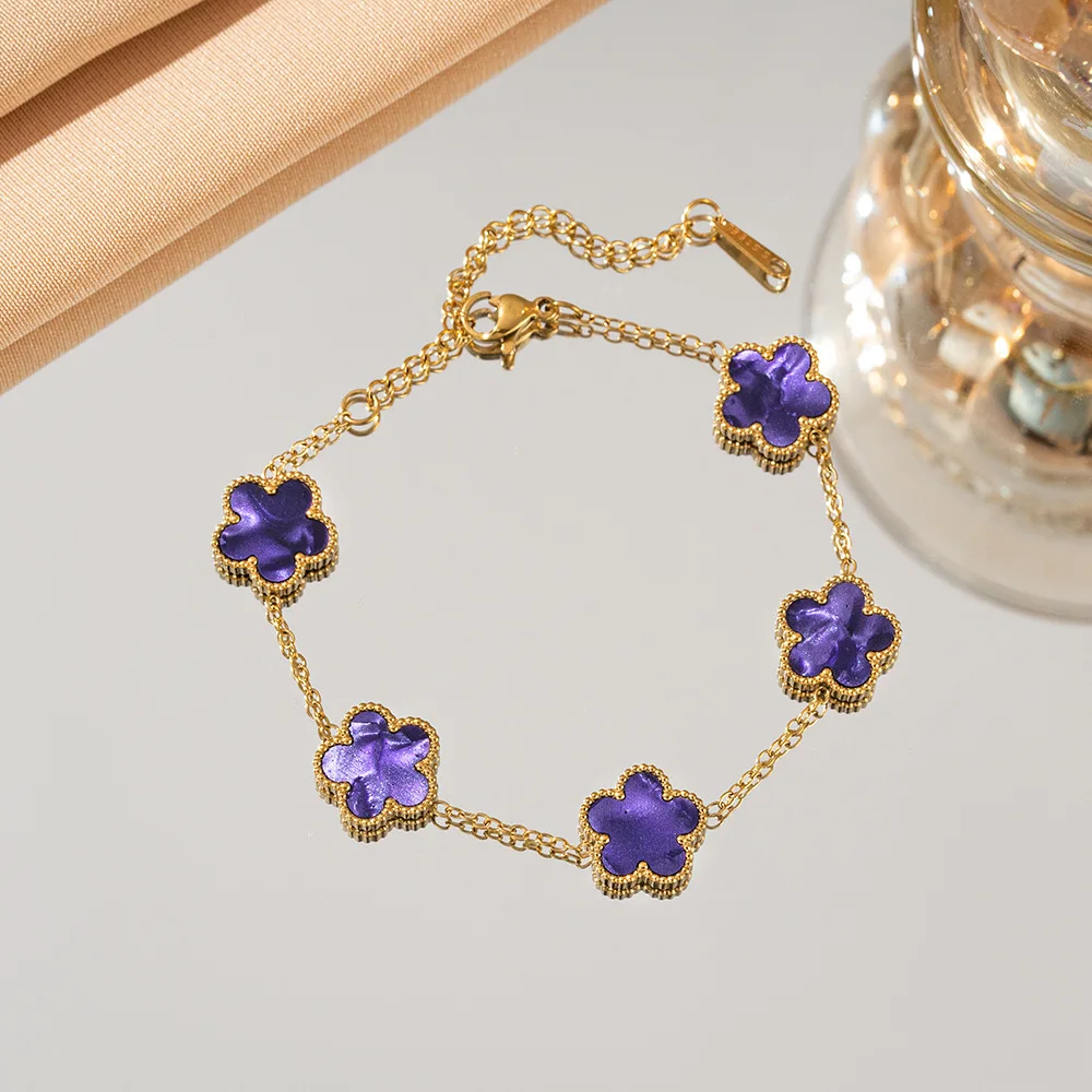 316L Stainless Steel Clover Flower Bracelet Women 3