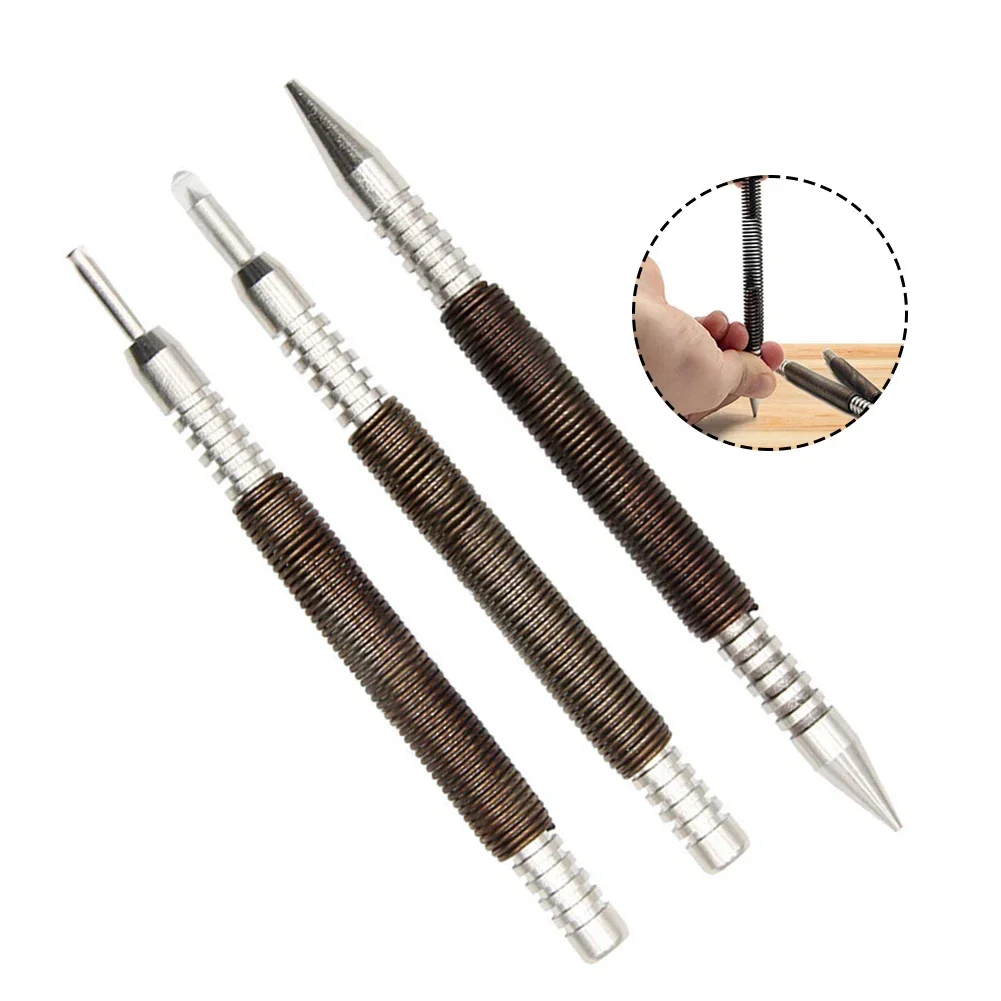 Spring Tool Center Pin Punch Spring Loaded Marking Woodwork 1/8 3/32 Inch Double-headed Nails For Punching Holes 3PCS