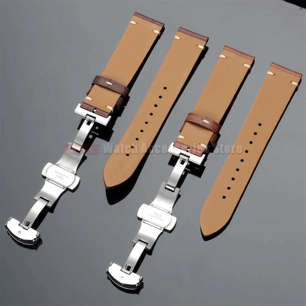 Echtes Lederarmband mit Holzbox, Uhrenarmband mit Schmetterlingsverschluss, 20mm 22mm Erste Schicht Rindsleder Armband Zubehör – Detail 6