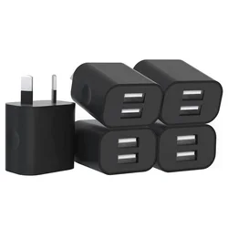 Universal Dual Interface USB Power Adapter with AU Plug - 5V 2A Wall Charger - 5pcs AU Plug Black