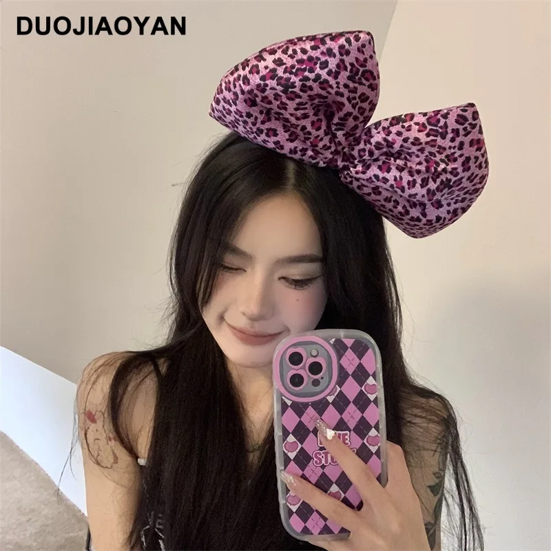 Exaggerated Leopard Print Oversized Bow Headband Three-Dimensional Temperament Face-Looking Small Net Red Photo High Skull Top P