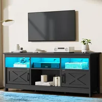 Farmhouse TV Stand with Power Outlet, LED Light Entertainment Center for 65 Inch TVs, TV Cabinet with Storage, Rustic M 1