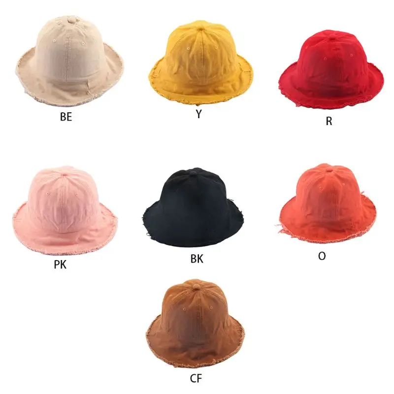 

Y166 Kids Baby Tassels Solid Color Cotton Bucket Hat Outdoor Sunscreen Fisherman Cap