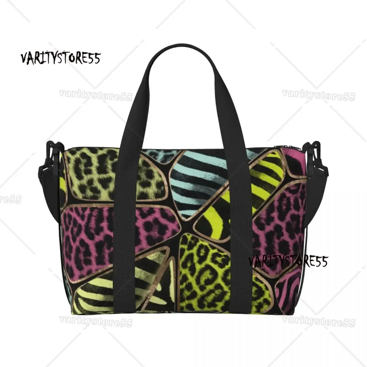 Large Colorful Animal Print Tote Bag for Women Leopard and Zebra Shoulder Shopping Gym Beach Travel Bag