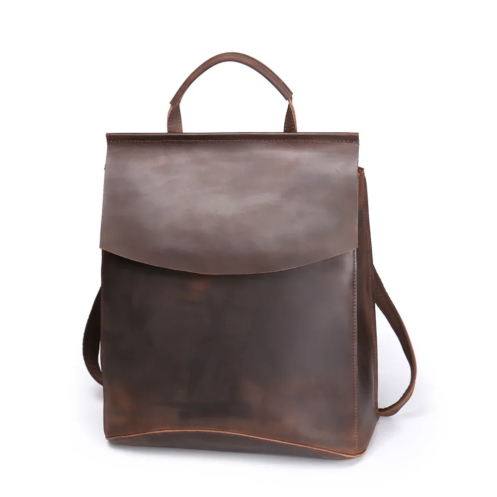 Vintage Leather Travel Backpack Crazy Horse Skin Multi-functional Shoulder Bag Men's Handheld Travel Bag