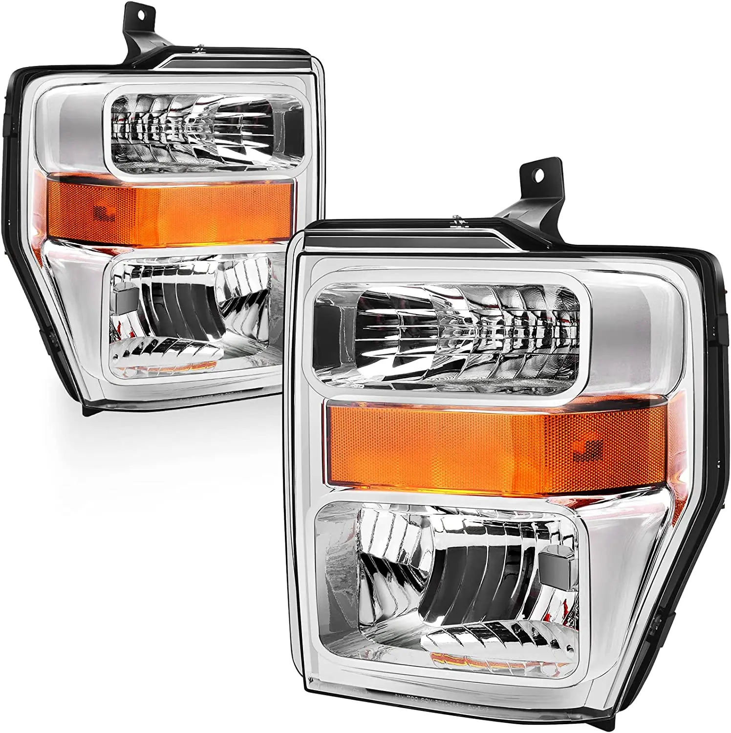 

Headlight Assembly Compatible with 2008-2010 Ford F250 F350 F450 Super Duty Headlamp Chrome Housing(7C3Z-13008BA 7C3Z-13008AA)