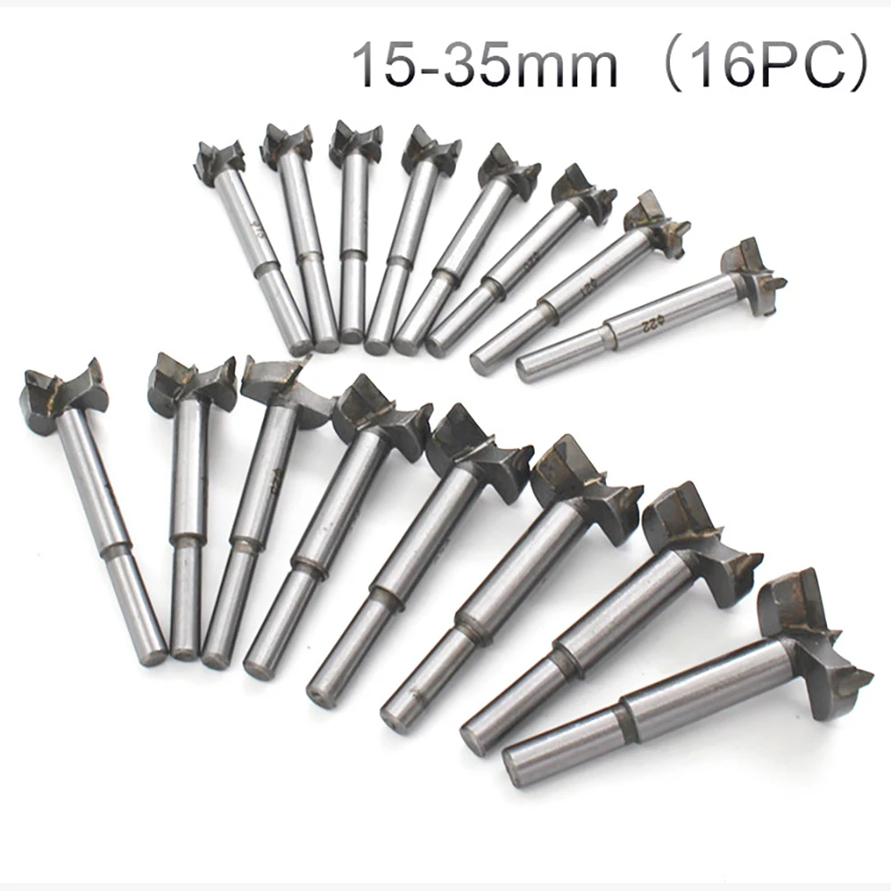 

Forstner Drill Bit Set 15-35mm 16 Pcs Carbide Forstner Bits High Speed Steel Wood Tool Wood Slabs Flat Wing Drilling Hole