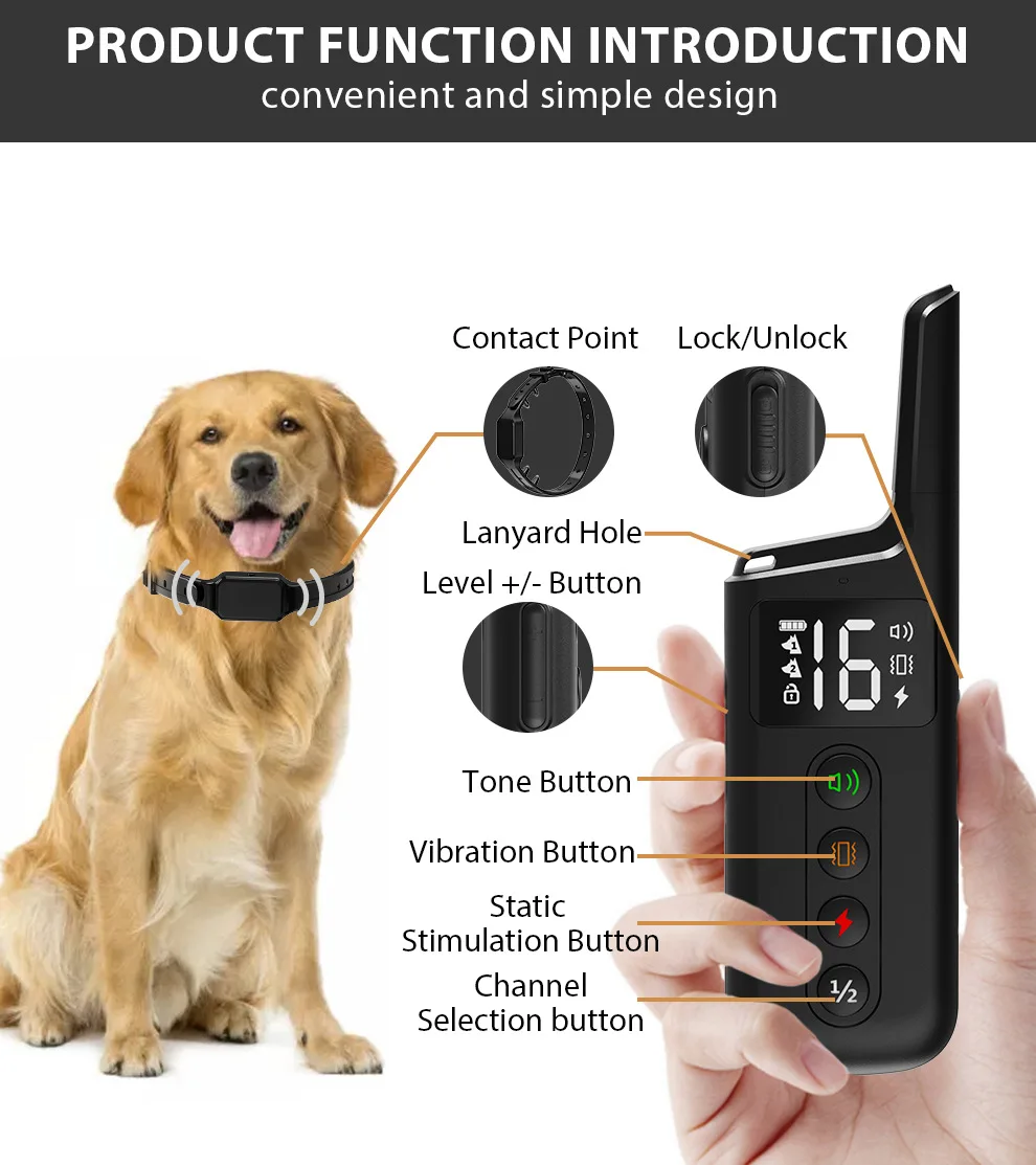 Dog Training Collar Wrap-Around Shock 1000ft Control Distance 3 Training Modes Beep Vibration Shock Dog Anti-barking Collar pet dog training collar