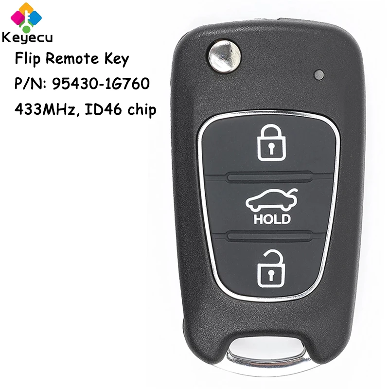 KEYECU Upgraded Flip Remote Car Key With 3 Buttons 433MHz ID46 Chip for