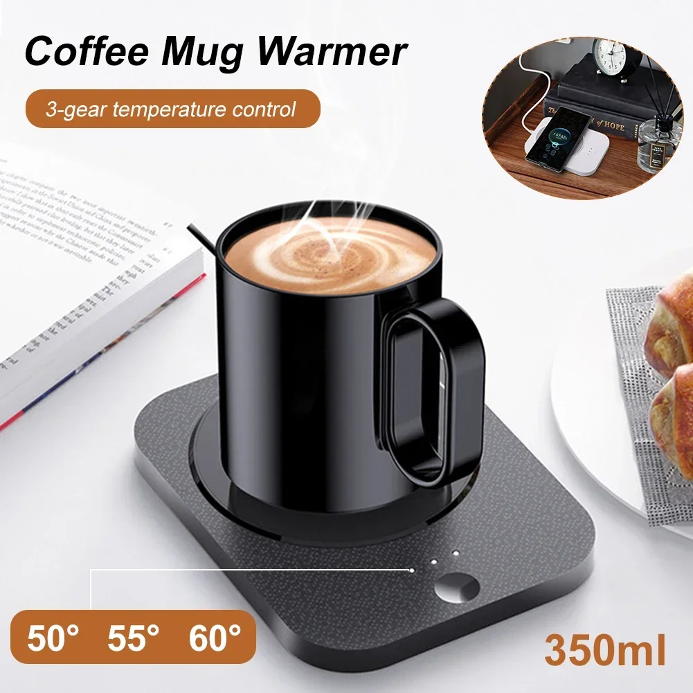 USB Wireless Charging Cup Warmer Pad Coffee Milk Tea Water Mug Heater 3 Gear Temperature Heating Coaster for Home Office Cup Mat