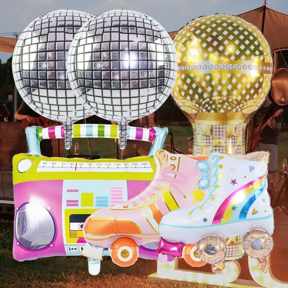 

4/6pcs 4D Roller Skate Balloon Set 80s 90s Retro Theme Hip Hop 4D Disco Air Ball Radio Foil Balloons Retro Theme Party Decor