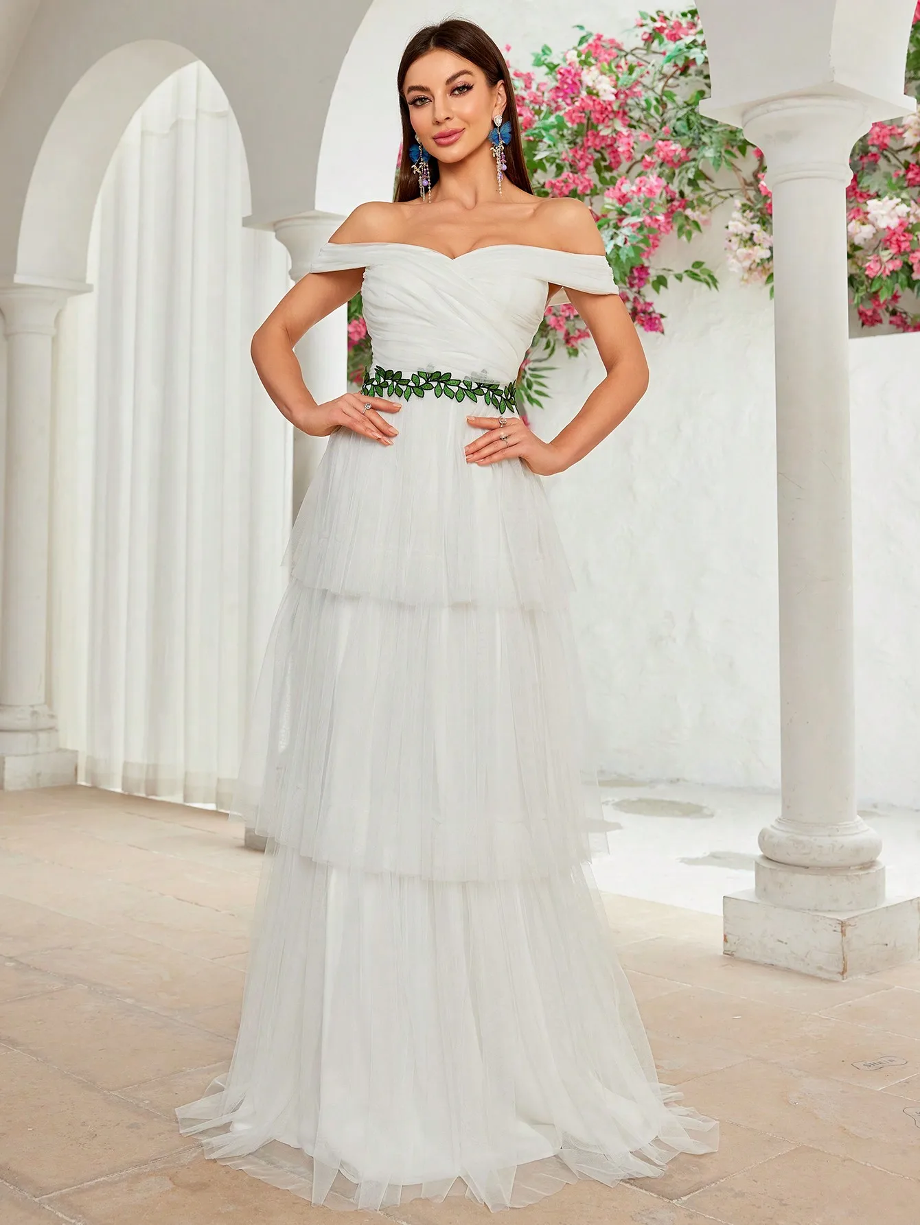 فستان Mgiacy بكتف واحد، مطوي، متقاطع غير منتظم، دا...