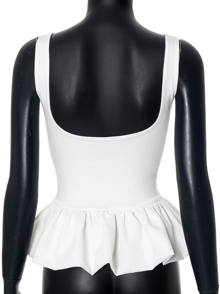 Ruffle Trim Women Tops Solid Concise All-matched Summer U-neck Backless Slim Crop Tanks Female Romantic Trend Streetwear