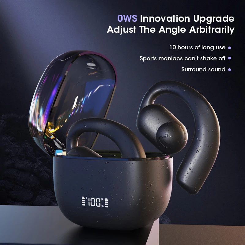 2025new OWS Bluetooth 5.3 Earbuds Wireless Led Display HIFI stereo binaural hanging ear Super Long Battery Life sports Earphones