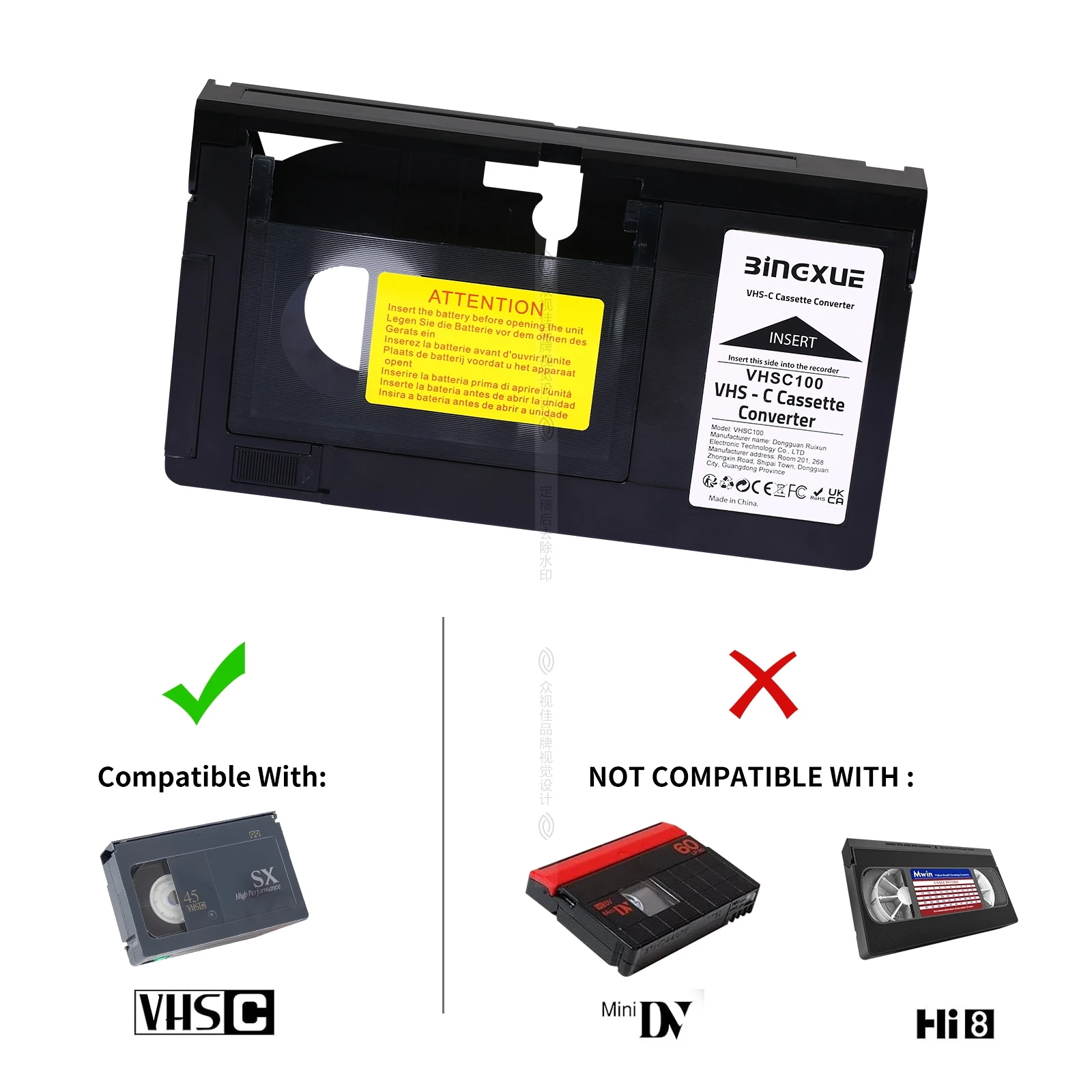VHS-C Cassette Adapter Compatible with VHS-C SVHS Camcorders Motorized VHS Cassette Converter Not Compatible with 8mm / MiniDV