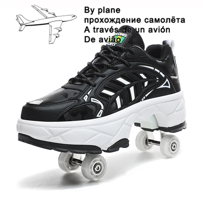 

Roller Shoes Deformation Parkour Shoes Four Wheels Running Shoes Roller Skates slow down brake Men Women Unisex Runaway Skates