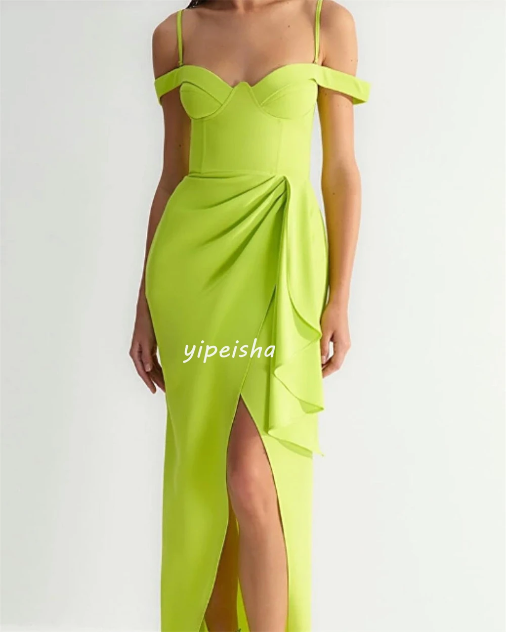 Customized Jersey Pleat Ruched Straight Spaghetti Strap Sweetheart Midi Dresses Quinceanera Dresses Modern Style Unise
